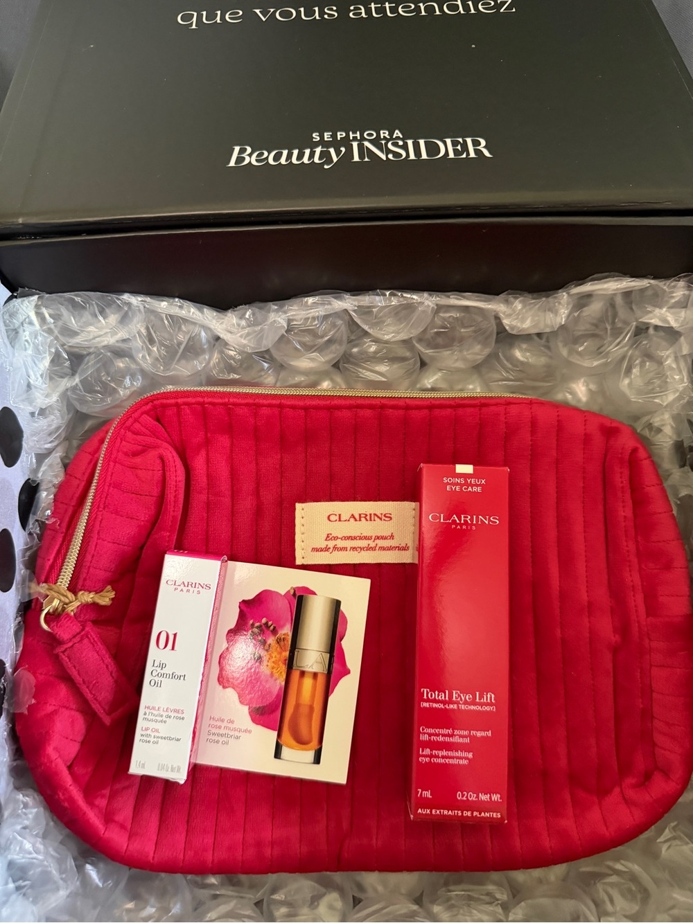 Clarins Pink Quilted Pouch with minis Minis